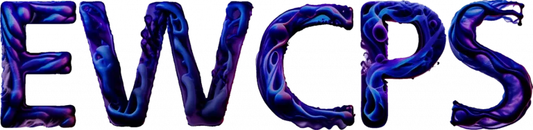 Ein Logo: Ein digital gestalteter, leuchtender Schriftzug mit flüssig-marmorierter Textur in Blau- und Violetttönen