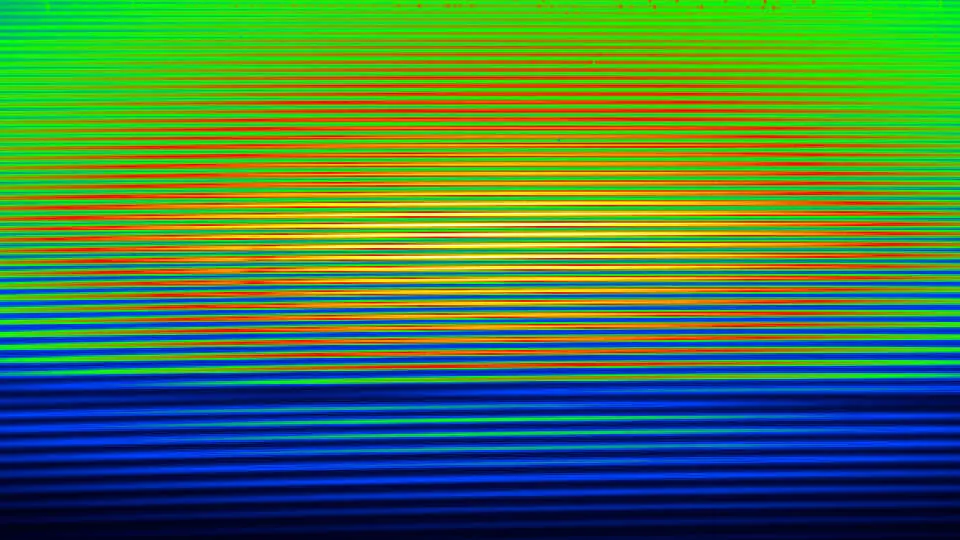 False color echelle spectrum with horizontal lines in different colors representing different wavelengths.