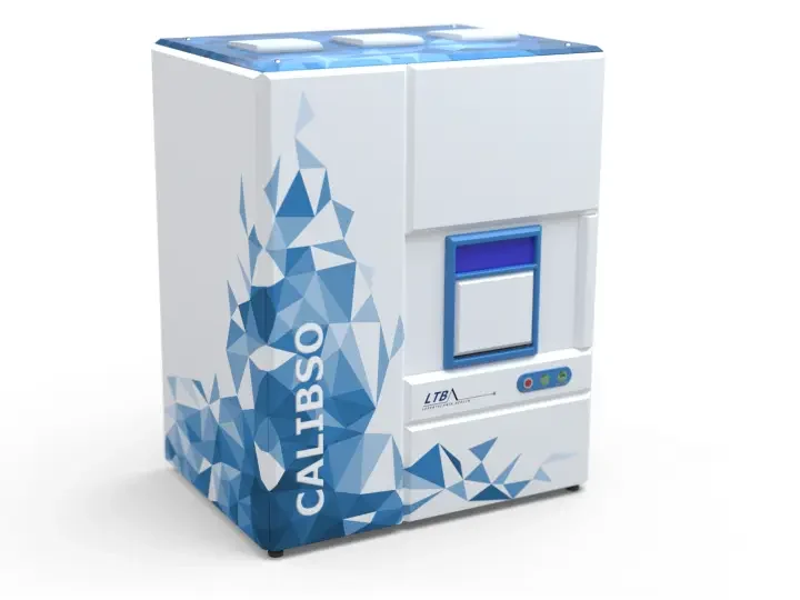CALIBSO analyzer from LTB Lasertechnik Berlin, a modern spectrometer system with a geometric design and blue accents.