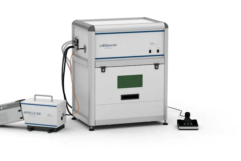 LIBSLab measuring system with LIBSpector analyzer, Aryelle 200 spectrometer and foot switch for material analysis.